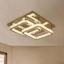 Chrome LED Ceiling Fixture Modernism Crystal Prism Square Flush Mount Light for Bedroom