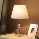 Classic Empire Shade Table Light 1 Head Fabric Night Lamp with Crystal Orb and Deer Decor in Gold
