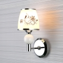Cone White Glass Sconce Light Pastoral 1 Bulb Hallway Wall Lamp with Flower Pattern