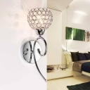 Cut Crystal Chrome Wall Lamp Sphere 1-Head Minimalism Wall Sconce Lighting with Curvy Arm