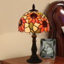 Baroque Domed Night Lamp 1-Light Hand Cut Glass Desk Lighting in Bronze with Sunflower Pattern