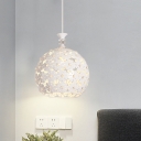 1 Bulb Dining Room Hanging Light Fixture Minimal White Crystal Ball Pendant Lamp with Globe Metal Shade