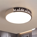 Nordic LED Flush Mount Light Fixture Khaki Music Waveform Detailing Round Ceiling Lamp with Acrylic Shade