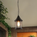 Bubble Glass Lantern Drop Lamp Retro 1-Bulb Balcony Hanging Light Fixture in Black
