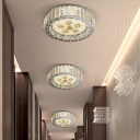 Nickel LED Ceiling Light Minimalism Crystal Prism Circle Flush Mount Lamp with Floral Design