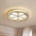 Crystal Ring Ceiling Lighting Simple LED Bedroom Flush Mount Lamp in Nickel with Deer/Flower Pattern