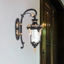 Urn Shaped Outdoor Wall Mount Light Lodge Clear Water Glass 1 Light Black and Gold Sconce Lamp