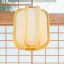 Oval Lantern Wood Pendant Lighting Asian 1 Head Beige Ceiling Suspension Lamp for Restaurant