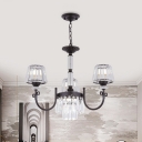 Black Swoop Arm Suspension Light Modernist Crystal 3/6-Light Bedroom Chandelier with Cone Shade