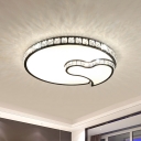 Crystal Moon and Heart Shape Ceiling Lamp Minimalistic Bedroom LED Flush Mount Recessed Lighting in Black