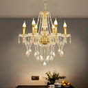 Candle Restaurant Chandelier Lamp Modern Crystal 6 Heads Gold Pendant Ceiling Light