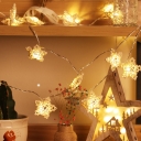 40-Head Bedroom Festoon Light Kids Beige LED Lamp String with Weaving Pentagram Wood Shade in Warm/Multi-Color Light, 5M