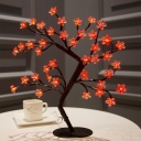 LED Bedroom Night Table Lamp Decorative Black Nightstand Light with Cherry Blossom Clear Plastic Shade