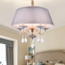 Rural Conical Frustum Chandelier 5-Light Pleated Fabric Suspension Light in Grey/White