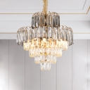 Layered Living Room Pendant Chandelier Clear Rectangular-Cut Crystal 10 Heads Contemporary Hanging Light Kit