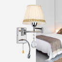 Barrel Bedroom Wall Lamp Modernism Pleated Fabric 1 Head Chrome Swing Arm Wall Light with Hose Spotlight