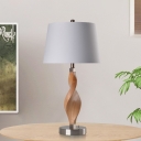 Wood Twisted Night Light Minimalistic Single Table Lamp with White Tapered Fabric Shade