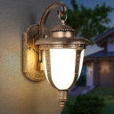 Frosted Glass Urn Wall Light Rustic 1-Head Outdoor Wall Sconce Lighting Fixture in Black/Gold/Bronze