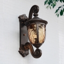 Urn Patio Sconce Wall Light Rural Amber Dimple Glass 1 Head Brown and Black Wall Lamp