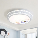 White Ring Flush Mount Simple LED Acrylic Flush Light with Animal Pattern and Crystal Accent