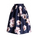 Peach Blossom Print High Waist Midi Skirt