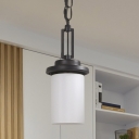 Single-Bulb Pendant Ceiling Light Minimalist Pillar White Glass Hanging Lamp for Corridor