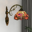 Bronze Dragonfly Conical Wall Lamp Kit Tiffany 1 Head Handcrafted Glass Sconce Light
