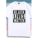 Popular Womens Letter Black Lives Matter Printed Rolled Short Sleeve Crew Neck Relaxed Tee Top