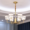 Crystal Short Cylinder Chandelier Light Modernism 3/6-Bulb Restaurant Ceiling Pendant with Fabric Cover