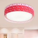 Cartoon Drum Acrylic Flushmount LED Ceiling Flush Mount Light in Red with Heart Pattern
