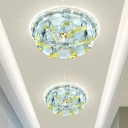 LED Round Flush Mount Light Modern Yellow K9 Crystal Flushmount Lighting with Carp Decor, 7