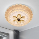 Petal Amber Crystal Ceiling Fixture Modernism LED Foyer Flush Light with Peacock Tail Pattern