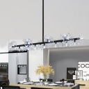 Black 19-Bulb Island Lamp Modern Crystal Flower Ceiling Light with Linear Design for Kitchen
