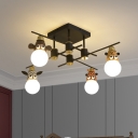 Cartoon Animal Head Ceiling Chandelier Metal 4 Bulbs Kids Bedroom Pendant Light in Crossed Arm Black