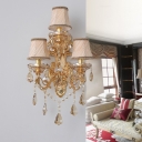 Fabric Flared Wall Light Fixture Traditional 3 Bulbs Bedroom Wall Sconce in Gold with Crystal Drop