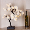 White Rose Plastic Table Lamp Decorative LED Black Nightstand Lighting for Restaurant