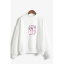 Stylish Letter Unicorn Milk Pattern Long Sleeve Mock Neck Relaxed Pullover Sweatshirt for Women