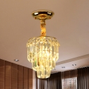 3-Tier Crystal Block Semi Flush Mount Minimalist 1 Bulb Foyer Close to Ceiling Light in Gold