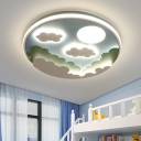 Blue Circle Ceiling Mounted Fixture Kids LED Acrylic Flush Light with Moon and Cloud Design