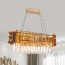 Linear Living Room Island Light Modernism Crystal Rectangle 6-Light Gold Pendant Lighting