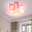 Creative 3-Light Semi Mount Lighting Blue/Pink Crescent and Star Hollowed Out Ceiling Flush Mount Light with Iron Frame