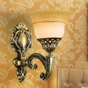1/2 Lights Carved Bell Wall Sconce Traditional Brass Finish White Glass Wall Mount Light