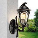 Traditional Conic Wall Mount Lamp 1 Light Clear Ribbed Glass Sconce Light in Black with Bird Deco