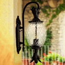 1-Bulb Pineapple Surface Wall Sconce Cottage Black Finish Clear Prismatic Glass Wall Light Fixture