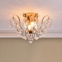 Traditionalism Waterdrop Semi Flush 4 Lights Clear Crystal Flush Mount Light Fixture in Gold
