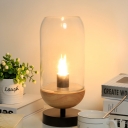 Open-Top Capsule Clear Glass Table Light Nordic 1 Head Wood and Black Nightstand Lamp