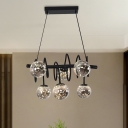 Coiled Dining Room Island Pendant Light Iron 6 Bulbs Modern Hanging Lamp in Black with Ball Smoke Glass Shade