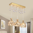 3 Bulbs Dining Room Cluster Pendant Light Contemporary Gold Hanging Lamp Kit with Etched Dome Crystal Shade