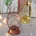 Green/Gold Pineapple Cage Night Lamp Modern Iron LED Table Stand Light with Diamond Glass Shade