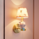 Butterfly Print Fabric Tapered Wall Light Cartoon 1 Head Gold Sconce Lighting with Sheep Decor
